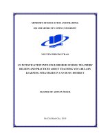 an investigation into english high school teachers beliefs and practices about teaching vocabulary learning strategies in can duoc district 
