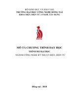 MÔ TẢ CHƯƠNG TRÌNH DẠY HỌC TRÌNH ĐỘ ĐẠI HỌC NGÀNH CÔNG NGHỆ KỸ THUẬT ĐIỆN, ĐIỆN TỬ