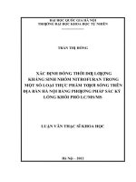 Xác định đồng thời dư lượng kháng sinh nhóm nitrofuran trong một số loại thực phẩm tươi sống trên địa bàn hà nội bằng phương pháp sắc ký lỏng khối phổ LC MS MS    