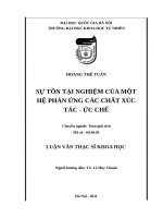 Sự tồn tại nghiệm của một hệ phản ứng các chất xúc tác   ức chế   