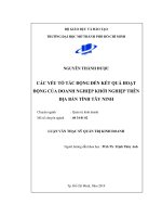 các yếu tố tác động đến kết quả hoạt động của doanh nghiệp khởi nghiệp trên địa bàn tỉnh tây ninh 