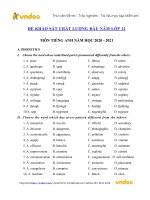 Đề khảo sát chất lượng đầu năm môn Tiếng Anh lớp 12 năm học 2020-2021