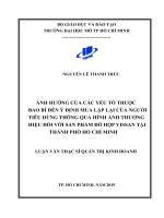 ảnh hưởng của các yếu tố thuộc bao bì đến ý định mua lặp lại của người tiêu dùng thông qua hình ảnh thương hiệu ối với sản phẩm đồ hộp vissan t i thành phố hồ chí minh 