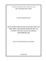 Quản lý hoạt động đánh giá kết quả học tập môn tiếng anh cho học sinh tiểu học tại tổ chức giáo dục và đào tạo apollo, thành phố hà nội 