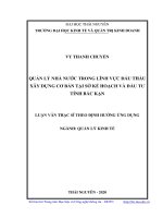 (Luận văn thạc sĩ) Quản lý nhà nước trong lĩnh vực đấu thầu xây dựng cơ bản tại Sở Kế hoạch và Đầu tư tỉnh Bắc Kạn