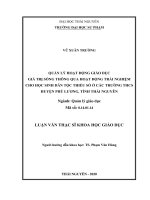 (Luận văn thạc sĩ) Quản lý hoạt động giáo dục giá trị sống thông qua hoạt động trải nghiệm cho học sinh dân tộc thiểu số ở các trường THCS huyện Phú Lương, tỉnh Thái Nguyên