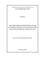 Thực hiện chính sách bồi thường, hỗ trợ và tái định cư khi nhà nước thu hồi đất trên địa bàn huyện bình sơn, tỉnh quảng ngãi 