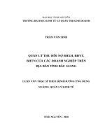 Quản lý thu hồi nợ bảo hiểm xã hội, bảo hiểm y tế, bảo hiểm tự nguyện của các doanh nghiệp trên địa bàn tỉnh bắc giang 