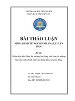 (Bài thảo luận kinh tế nguồn nhân lực) nhận diện đặc điểm thị trường lao động việc làm và những khuyến nghị chính sách tác động đến cung lao động