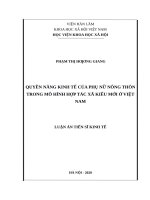 Quyền năng kinh tế của phụ nữ nông thôn trong mô hình hợp tác xã kiểu mới ở việt nam 