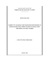Nghiên cứu tạo hoạt chất mangostin phytosome và đánh giá khả năng chống oxi hóa của hoạt chất trên động vật thực nghiệm  