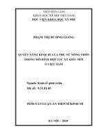 Quyền năng kinh tế của phụ nữ nông thôn trong mô hình hợp tác xã kiểu mới ở việt nam TT 