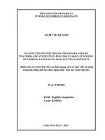 Phân tích các chiến lược lịch sự được giảng viên và sinh viên sử dụng trong lớp tiếng anh tại khoa ngoại ngữ   đại học thái nguyên​ 