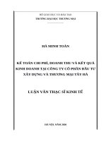 Kế toán chi phí, doanh thu và kết quả kinh doanh tại công ty cổ phần đầu tư xây dựng và thương mại tây hà 