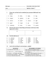 Đề 1: kiểm tra môn Tiếng Anh lớp 6 học kỳ 1