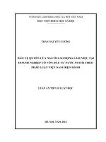 (Luận án tiến sĩ) Bảo vệ quyền của người lao động làm việc tại doanh nghiệp có vốn đầu tư nước ngoài theo pháp luật Việt Nam hiện hành