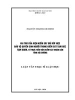 Vai trò của viện kiểm sát đối với việc bảo vệ quyền con người trong kiểm sát tạm giữ, tạm giam, từ thực tiễn viện kiểm sát nhân dân tỉnh hải dương  