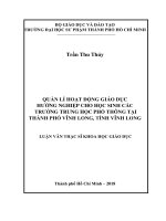 Quản lí hoạt động giáo dục hướng nghiệp cho học sinh các trường trung học phổ thông tại thành phố vĩnh long, tỉnh vĩnh long​ 