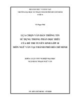 Lựa chọn văn bản thông tin sử dụng trong phần đọc hiểu của đề thi tuyển sinh lớp 10 môn ngữ văn tại thành phố hồ chí minh​ 