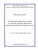Xây dựng hoạt động đọc văn bản văn chương cho học sinh lớp ba theo định hướng phát triển năng lực 