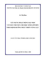 Xây dựng hoạt động dạy học văn bản truyện cho học sinh lớp bốn theo định hướng phát triển năng lực 