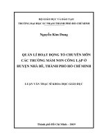 Quản lí hoạt động tổ chuyên môn các trường mầm non công lập ở huyện nhà bè, thành phố hồ chí minh 