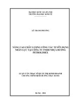 (Luận văn thạc sĩ) nâng cao chất lượng công tác tuyển dụng nhân lực tại công ty TNHH nhựa đường petrolimex 