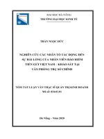 Nghiên cứu các nhân tố tác động đến sự hài lòng trong công việc của nhân viên tại bảo hiểm tiền gửi việt nam – khảo sát tại văn phòng trụ sở chính 