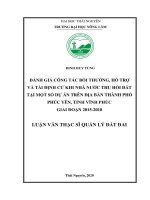 Đánh giá công tác bồi thường, hỗ trợ và tái định cư khi nhà nước thu hồi đất tại một số dự án trên địa bàn thành phố phúc yên, tỉnh vĩnh phúc giai đoạn 2015 2018
