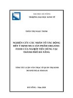 Nghiên cứu các nhân tố tác động đến ý định mua sản phẩm organic food của người tiêu dùng tại thành phố đà nẵng 