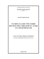 (Luận văn thạc sĩ) tác động của khu công nghiệp đối với sự phát triển kinh tế   xã hội của thành phố hà nội   
