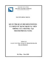 Quản trị quan hệ khách hàng cá nhân sử dụng dịch vụ viễn thông của viettel tại thành phố đà nẵng 