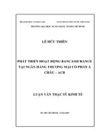 (Luận văn thạc sĩ) phát triển hoạt động bancassurance tại ngân hàng thương mại cổ phần á châu   ACB 