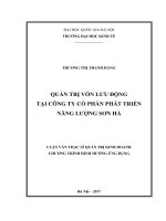 (Luận văn thạc sĩ) quản trị vốn lưu động tại công ty cổ phần phát triển năng lượng sơn hà 