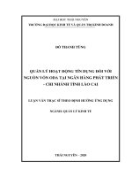 (Luận văn thạc sĩ) Quản lý hoạt động tín dụng đối với nguồn vốn ODA tại Ngân hàng phát triển - Chi nhánh tỉnh Lào Cai