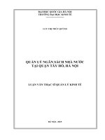 (Luận văn thạc sĩ) quản lý ngân sách nhà nước tại quận tây hồ, hà nội   