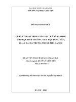(Luận văn thạc sĩ) quản lý hoạt động giáo dục kỹ năng sống cho học sinh trường tiểu học đồng tâm, quận hai bà trưng, thành phố hà nội 
