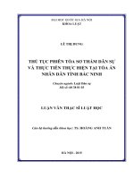 (Luận văn thạc sĩ) thủ tục phiên tòa sơ thẩm dân sự và thực tiễn thực hiện tại tòa án nhân dân tỉnh bắc giang 