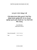 Giải pháp hoàn thiện quản lý thuế thu nhập doanh nghiệp đối với các doanh nghiệp ngoài quốc doanh tại cục thuế tỉnh bắc giang