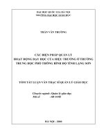 (Luận văn thạc sĩ) các biện pháp quản lý hoạt động dạy học của hiệu trưởng ở trường trung học phổ thông bình độ tỉnh lạng sơn   
