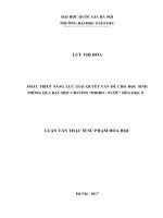 (Luận văn thạc sĩ) phát triển năng lực giải quyết vấn đề cho học sinh thông qua dạy học chương hiđro   nước hóa học 8  