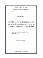 Phân tích tác động yếu tố quản lý của nhà thầu đến sự thành công của dự án xây dựng tại khu vực tp  hồ chí minh