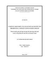 (Luận văn thạc sĩ) a critical discourse analysis of donald trump’s 2015 presidential campaign announcement speech  