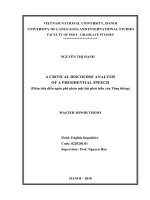 (Luận văn thạc sĩ) a critical discourse analysis of a presidential speech 