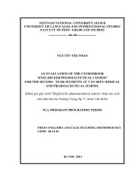 (Luận văn thạc sĩ) an evaluation of the coursebook english for pharmaceutical course for the second   year students at văn hiến medical and pharmaceutical school  