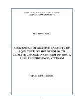 (Luận văn thạc sĩ) assessment of adaptive capacity of aquaculture households to climate change in cho moi district, an giang province, vietnam 