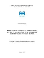 (Luận văn thạc sĩ) development of quality management system in accordance with ISO 9001 2000 for ben thanh tourist   hanoi  