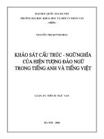 (Luận án tiến sĩ) khảo sát cấu trúc   ngữ nghĩa của hiện tượng đảo ngữ trong tiếng anh và tiếng việt   60 22 01 01 