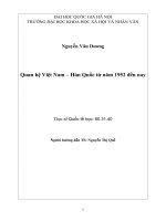 (Luận văn thạc sĩ) quan hệ việt nam   hàn quốc từ 1992 đến nay  luận văn ths  quốc tế học 60 31 40 