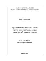 (Luận văn thạc sĩ) đặc điểm ngôn ngữ của ca từ trong diễn xướng dân gian ( trường hợp diễn xướng hát chầu văn) 